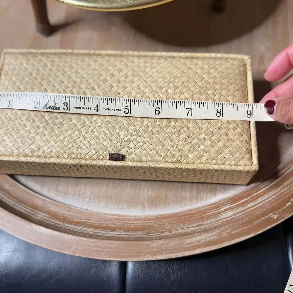 Vintage Woven Rattan Jewelry Box with Red Velvet Interior
